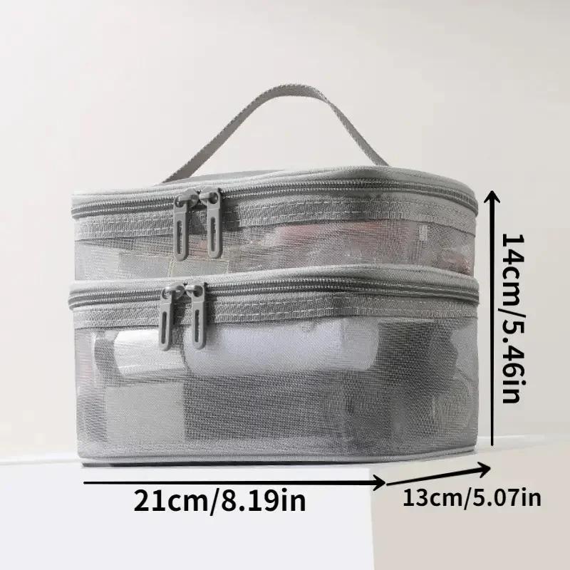 Large Capacity Mesh Cloth Makeup Bag Travel Essentials Cosmetics Organizer Women Toiletry Bag Double Layer Design Cosmetic Bag