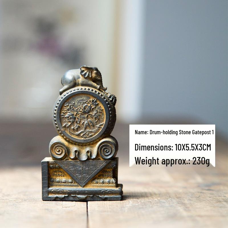 

Handcrafted Retro Drum-Shaped Stone Gatepost Ornament for Living Room