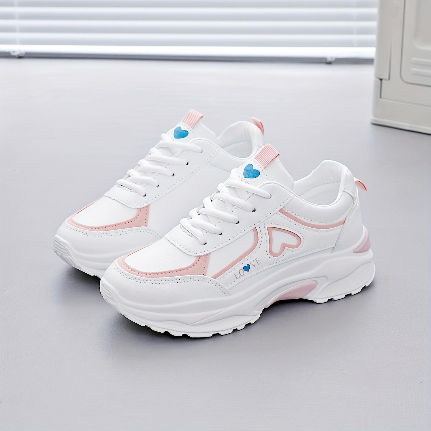 Women s Breathable Mesh Synthetic Low-Top Sneakers 2025 White Black Casual Running Shoes with Red Heart Accent Round Toe Design TPU Sole 35 розовый 1759₽