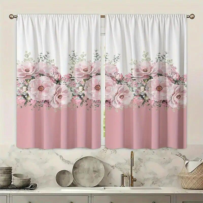2pcs High-definition Digital Printed Flowers Printed Curtains, Pole Bag Curtains 42*84, Home Decoration, Room Decoration