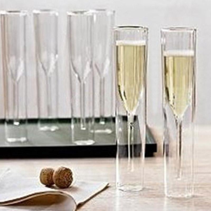 2/4/6 Pcs Double Wall Champagne Flutes Mouth-Blown Reusable Glass Best Gift For Parties Weddings Celebrations