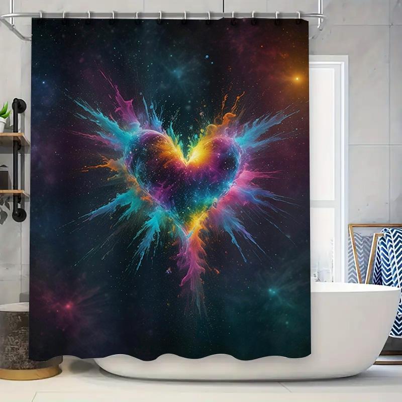 Galactic Heart Shower Curtain - Waterproof, Mildew-Resistant, Machine Washable For Cosmic Bathroom Decor