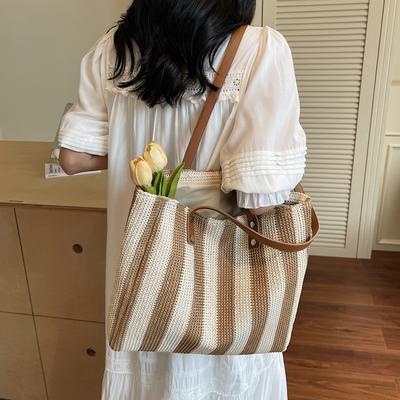 Borsa di Paglia da Donna Borsa da Spiaggia Borsa a Spalla Borsa Intrecciata da Pendolare Borsa Tote di Grande Capacità