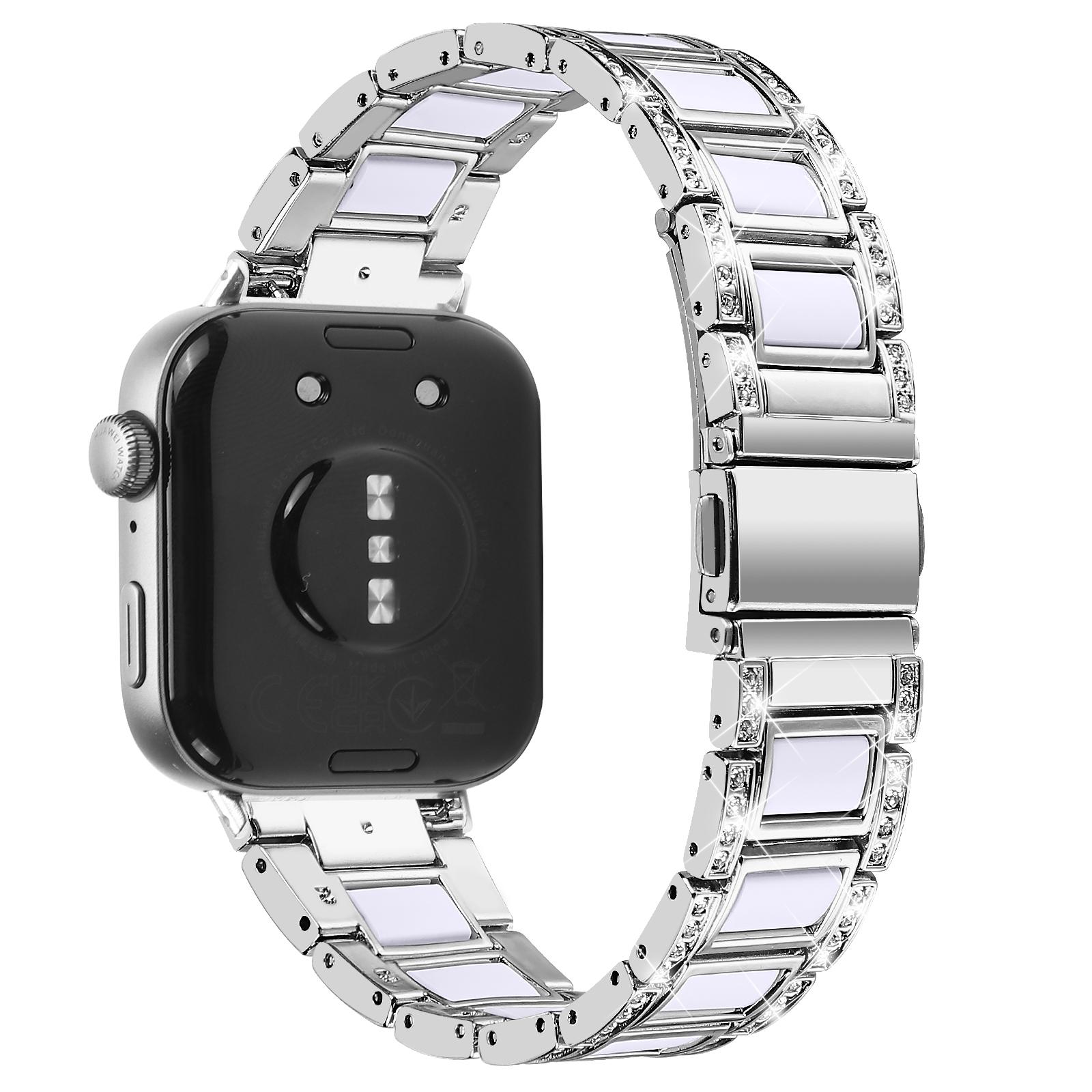 

For Huawei Watch Fit 3 Metal Alloy Watch Band Rhinestones Resin Wristband Bracelet A