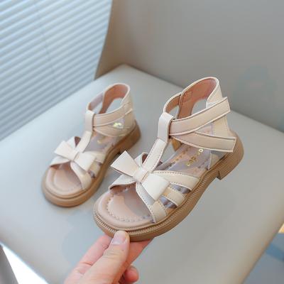 Girls Summer Sandals Kids Gladiator Sandals High-top with Bow-knot Princess Sweet Water Shoes Children Roman Sandals Beige Soft