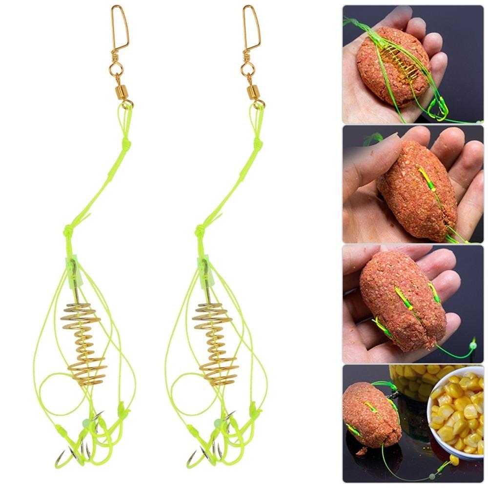 4PCS with Spring Feeder Carp Fishing Lure Hooks With Luminous Beads Carp Jig Hooks  Carp Fishing 8#
