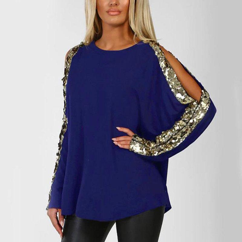 

Women Ladies Sweatshirts Loose Blouse Long Sleeve Sequined Casual Tops Tshirts RoyalBlue,2XL
