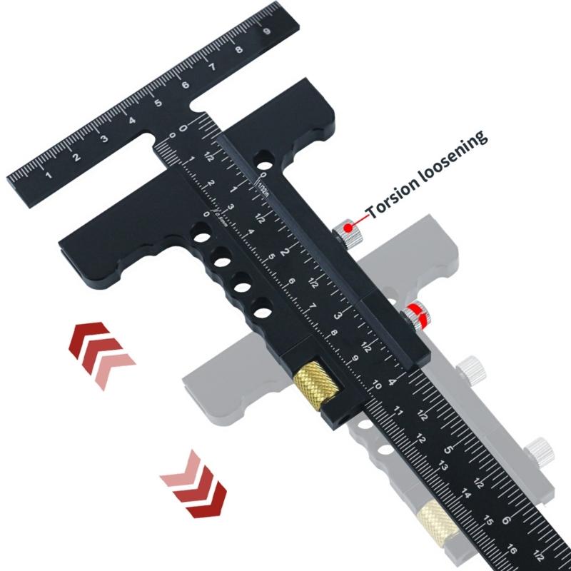 Woodworking T Ruler Carpentry Scriber Marking Measuring Gauge Multifunctional Measurement Tool Aluminum Scribing Ruler
