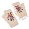 49MD Knit Fingerless Gloves Fall Winter Floral Embroidery Half Finger Cycling Mittens