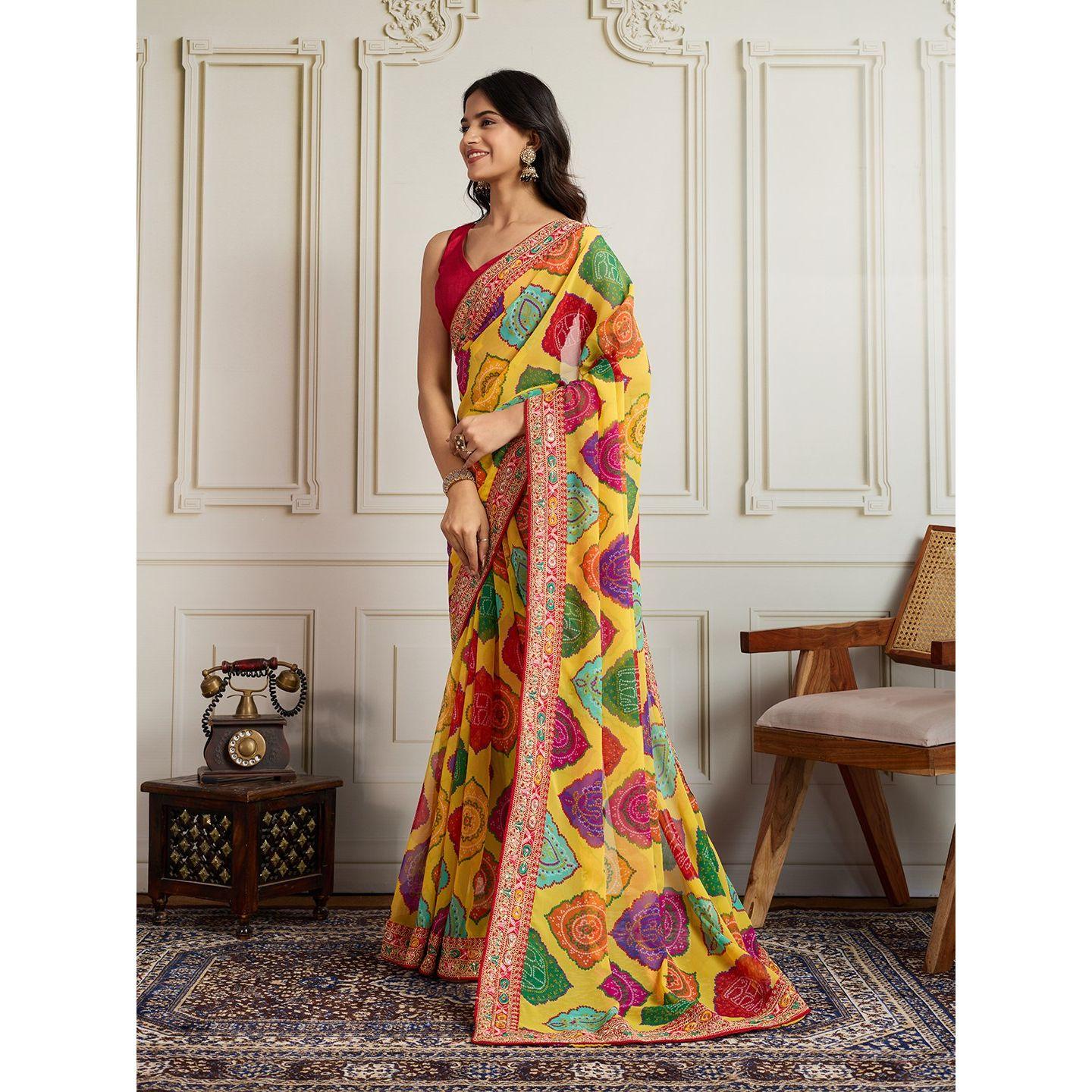 New Launch Party Wear Soft Georgette Bandhej Saree
