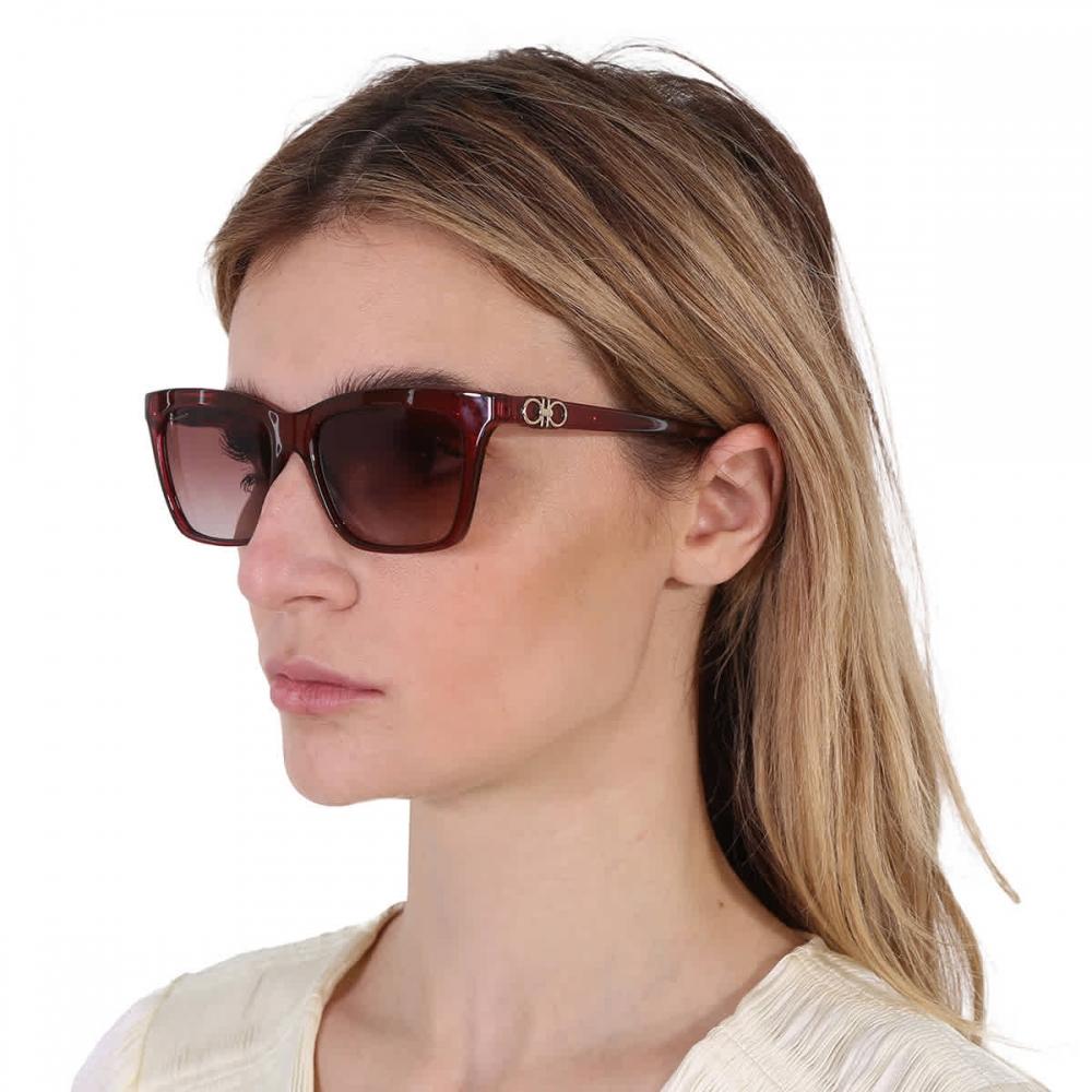 Salvatore Ferragamo Bordeuax Gradient Rectangular Ladies Sunglasses Sf1027s 655 55 Multi