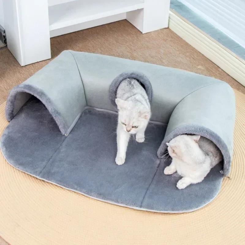 Non-Slip Bottom Cat Tunnel Bed 1pc 3-in-1 Warm Nest Play Mat Home Pet Kennel For Small Medium Cats Dogs Rabbits Pet Supplies