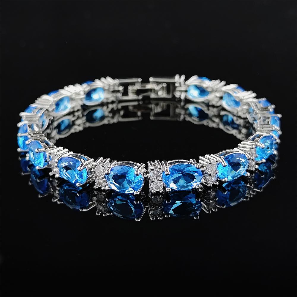 

New Luxury SKY Blue Color Oval Bracelet Bangle for Women Anniversary Gift Jewelry Wholesale S6114