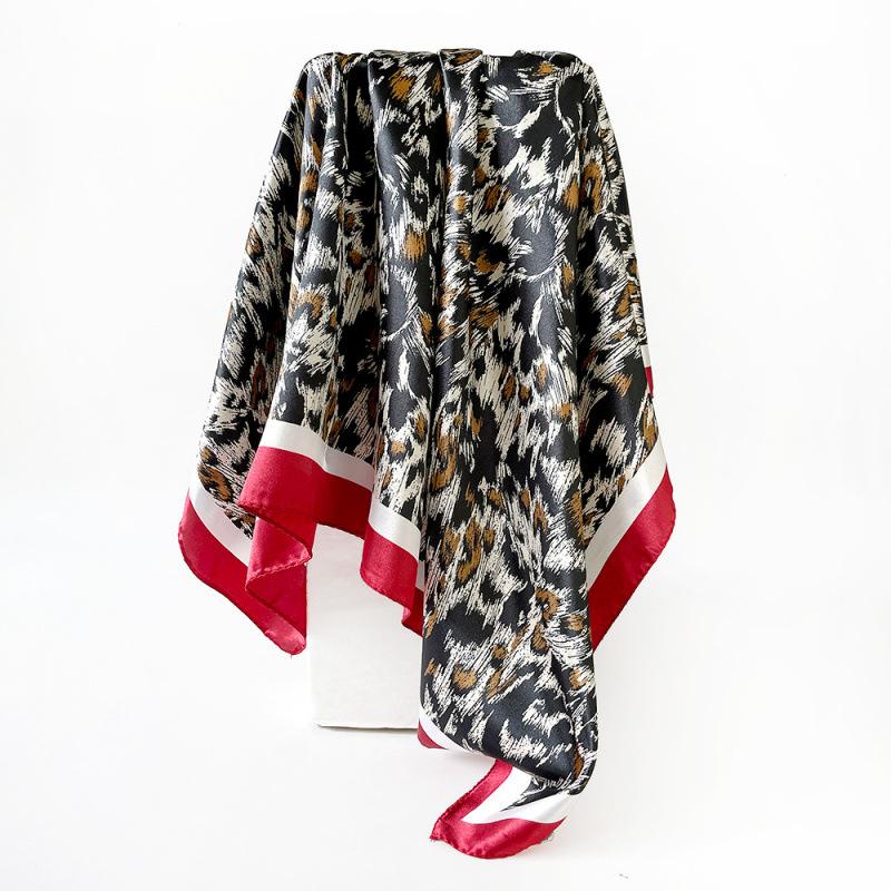 New leopard-print silk scarf, 90cm square, shawl, headscarf, faux silk satin scarf