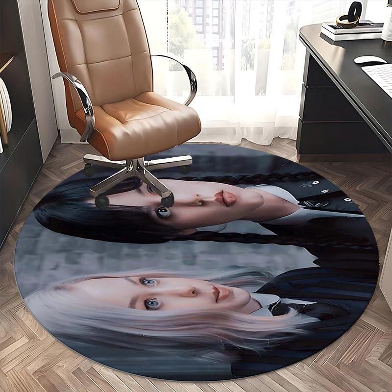 Wednesday Addams Chair Mat Round Rug-Office Carpet, Machine Washable, Non-slip, Suitable for Living Rooms, Bedrooms