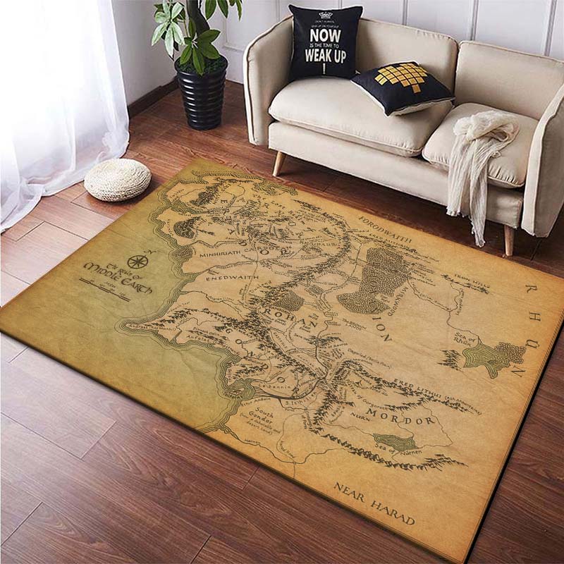 The Middle Earth Map Ring Pattern Area Rug Large Carpet for Living Room Bedroom Sofa Doormat Decoration,kids Non-slip Floor Mat