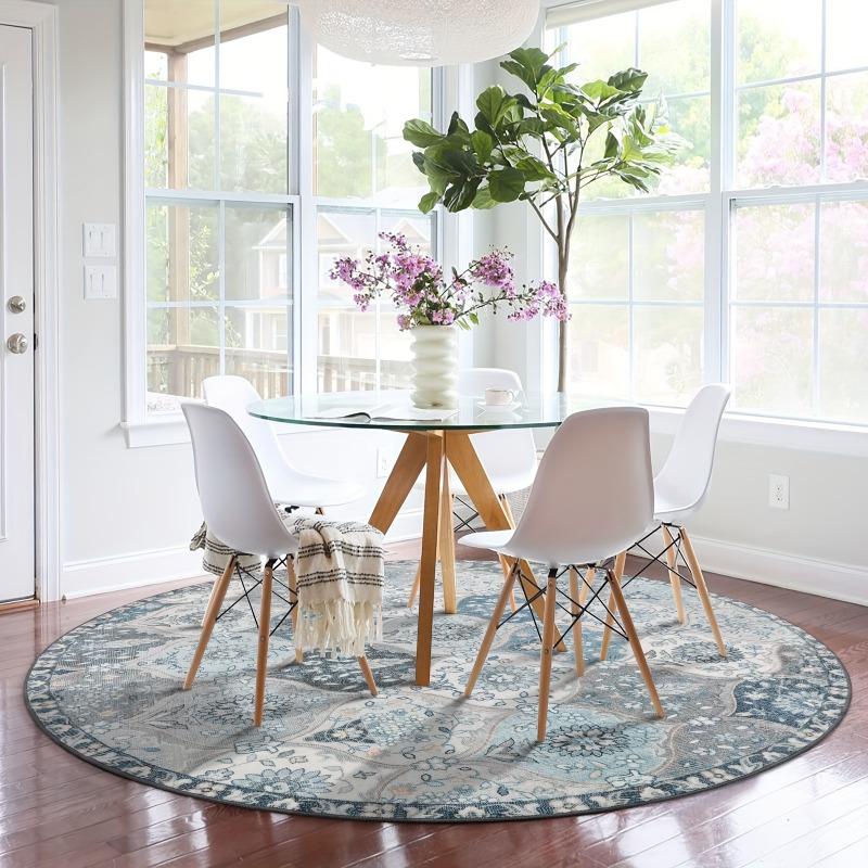 Large Ultra-thin Moroccan Trellis Round Rugs Non-Slip Washable Soft Throw Rug Vintage Circle Carpets for Living Room Bedroom