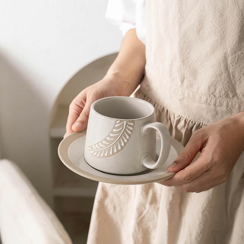 Ins Simple Ceramic Latte Cup Creative Set Mug, Office Afternoon Tea Coarse Pottery Coffee Cup Saucer