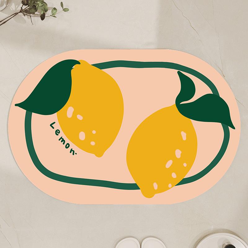 Cartoon fruit bathroom anti slip mat, bathroom absorbent foot mat, easy to maintain for home use, diatomaceous earth floor mat