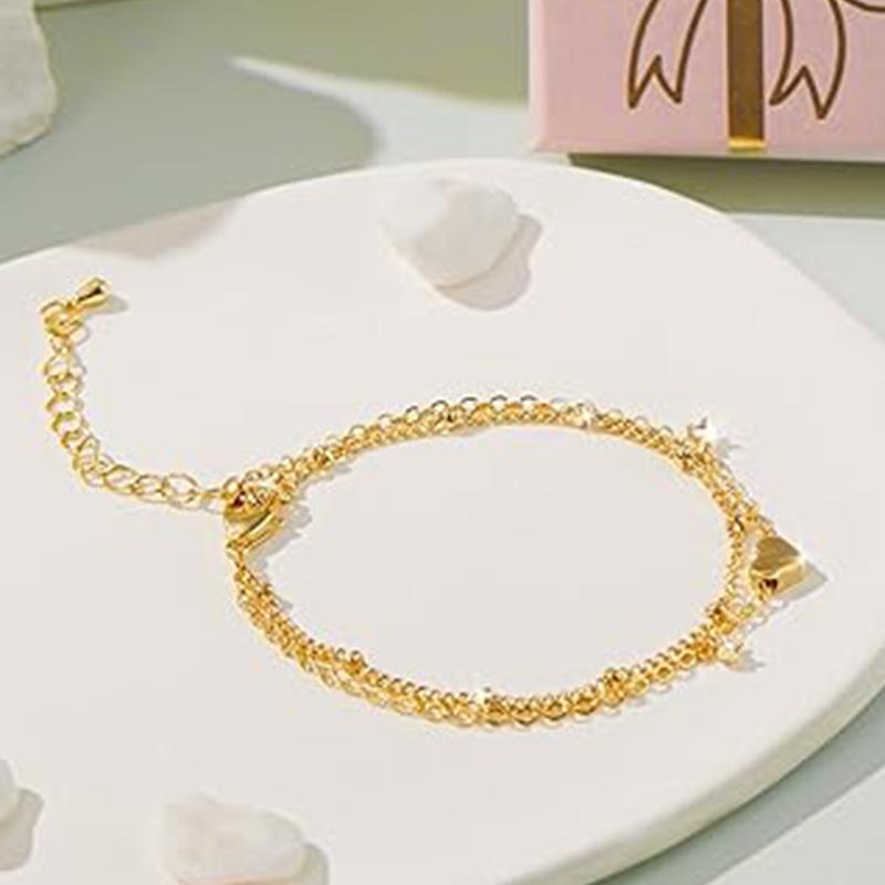Dainty 14k Gold Plated Bracelets Love Heart Stainless Steel Bracelets for Women Chain Bracelet CZ Gifts Women's Jewelry Summer