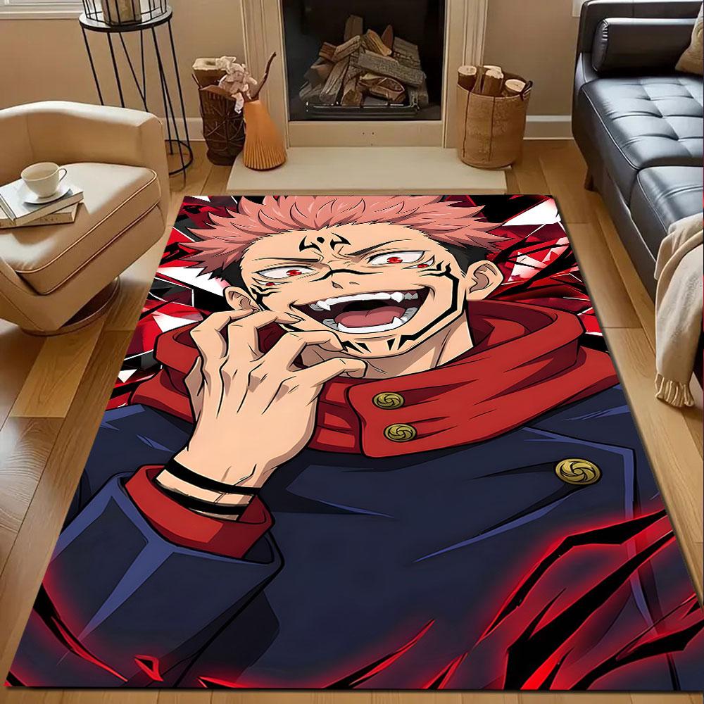 Fiery Anime Character with Red Eyes Patterned Carpet, Non Slip Mat Suitable for Living Room and Bedroom Sofas