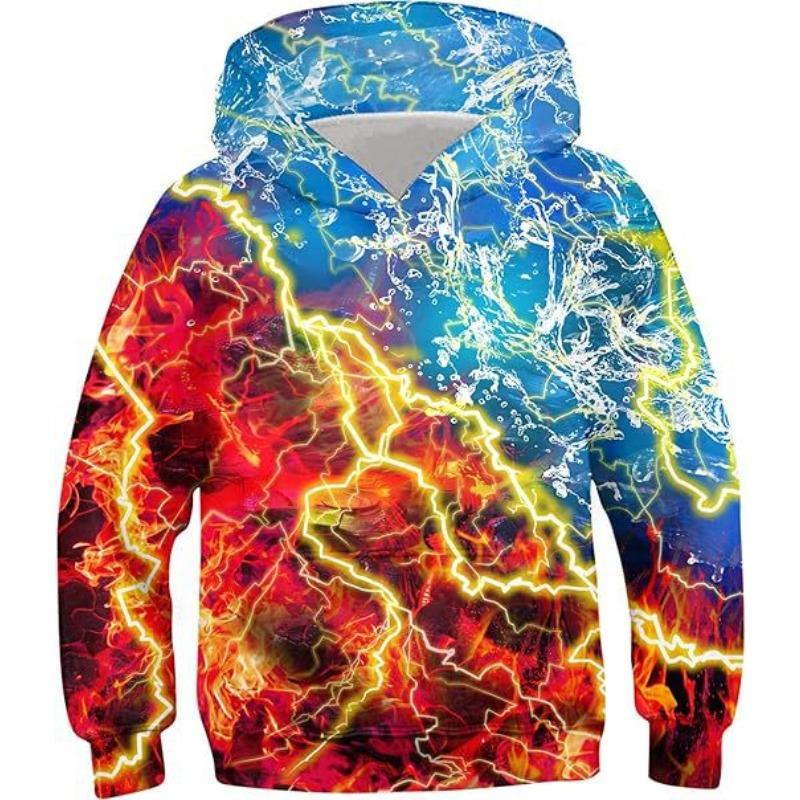 Podzimní Barevný Kreativní Vzor 3D Tištěné Mikiny Módní Ležérní Sportovní Dlouhý Rukáv Dětské Chlapecké Mikiny s Kapucí