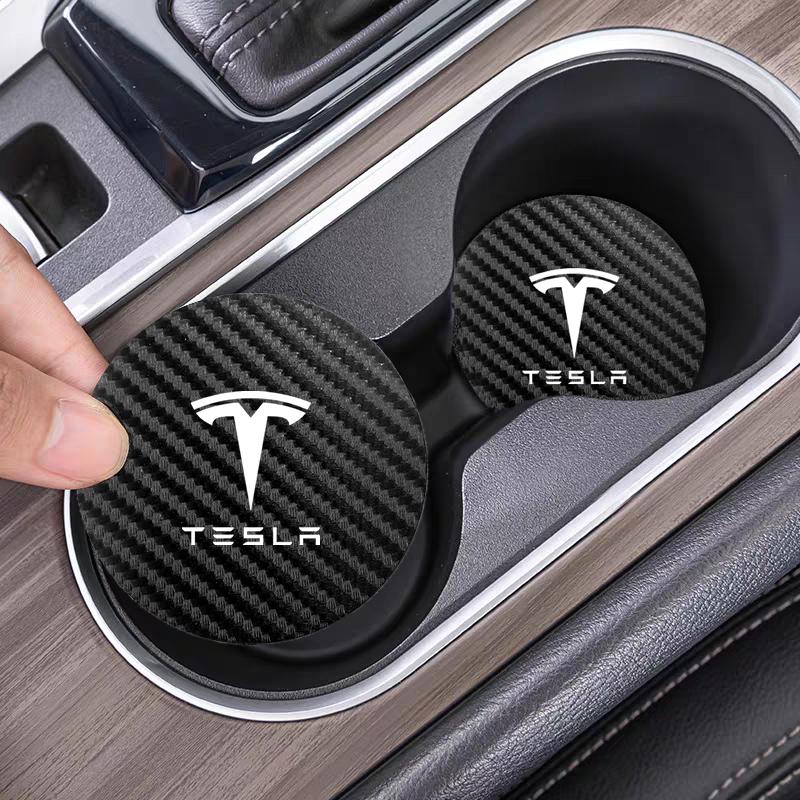 AAAID1 Car Water Cup Non-Slip Pad Carbon Fibre Coaster Mat Accessories For Tesla Model Y Coil S X Cybertruck 3 Roadster Bonina Juguete