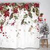 Eucalyptus Christmas Flower Shower Curtain Set Green Red Poinsettia Berry Leaves Botanical Plant Merry Xmas Polyester Waterproof