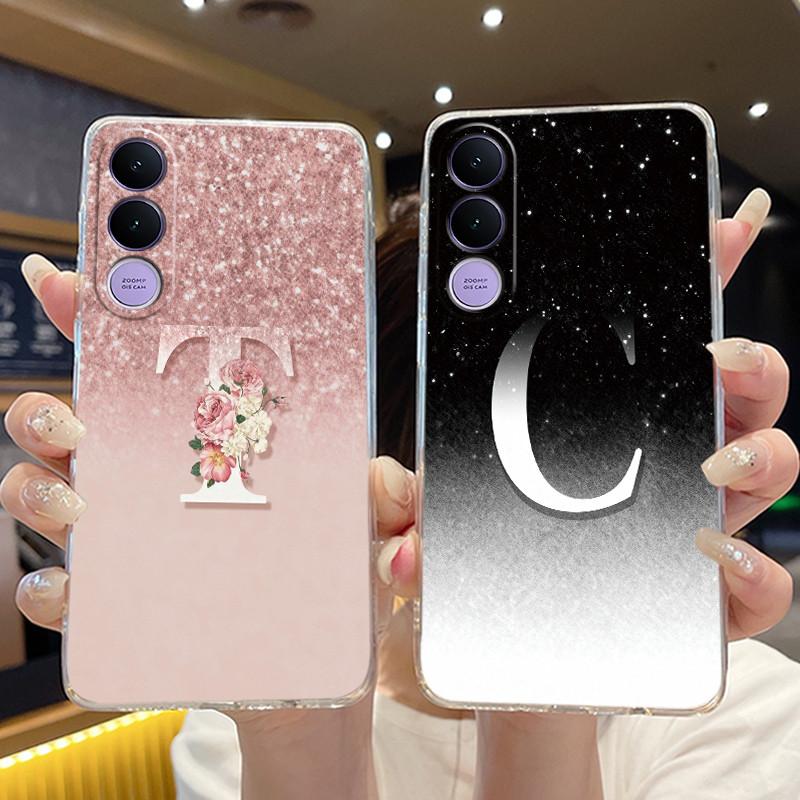 Anti-scratch Phone Case For Vivo V70 FE Jelly Clear TPU Soft Casing Lucky Letter Pink Shiny Starry Sky Pattern Couple Shell