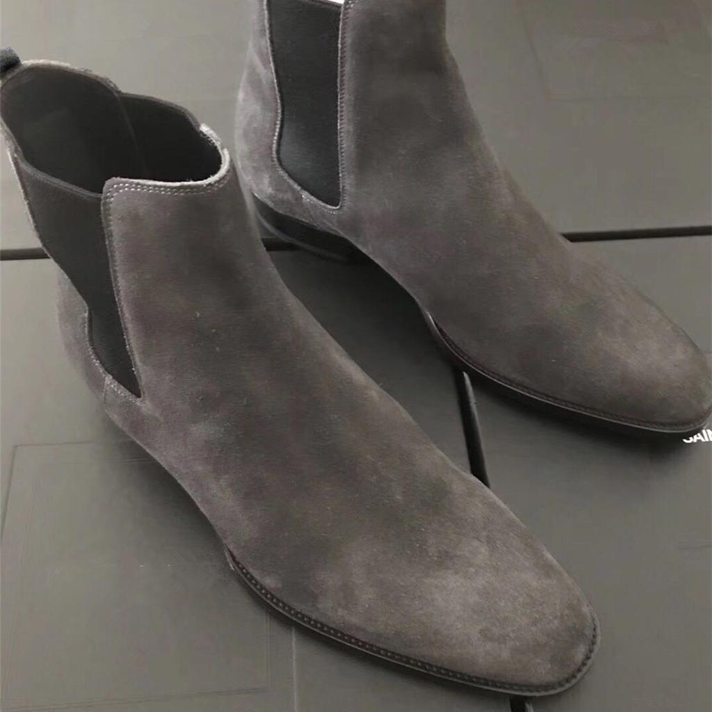 Whoholl Brand New Chelsea Boots for Men Business Flock Round Toe Slip-On Solid Men's Formal Boots Size 39-48 Mens Boots 2024