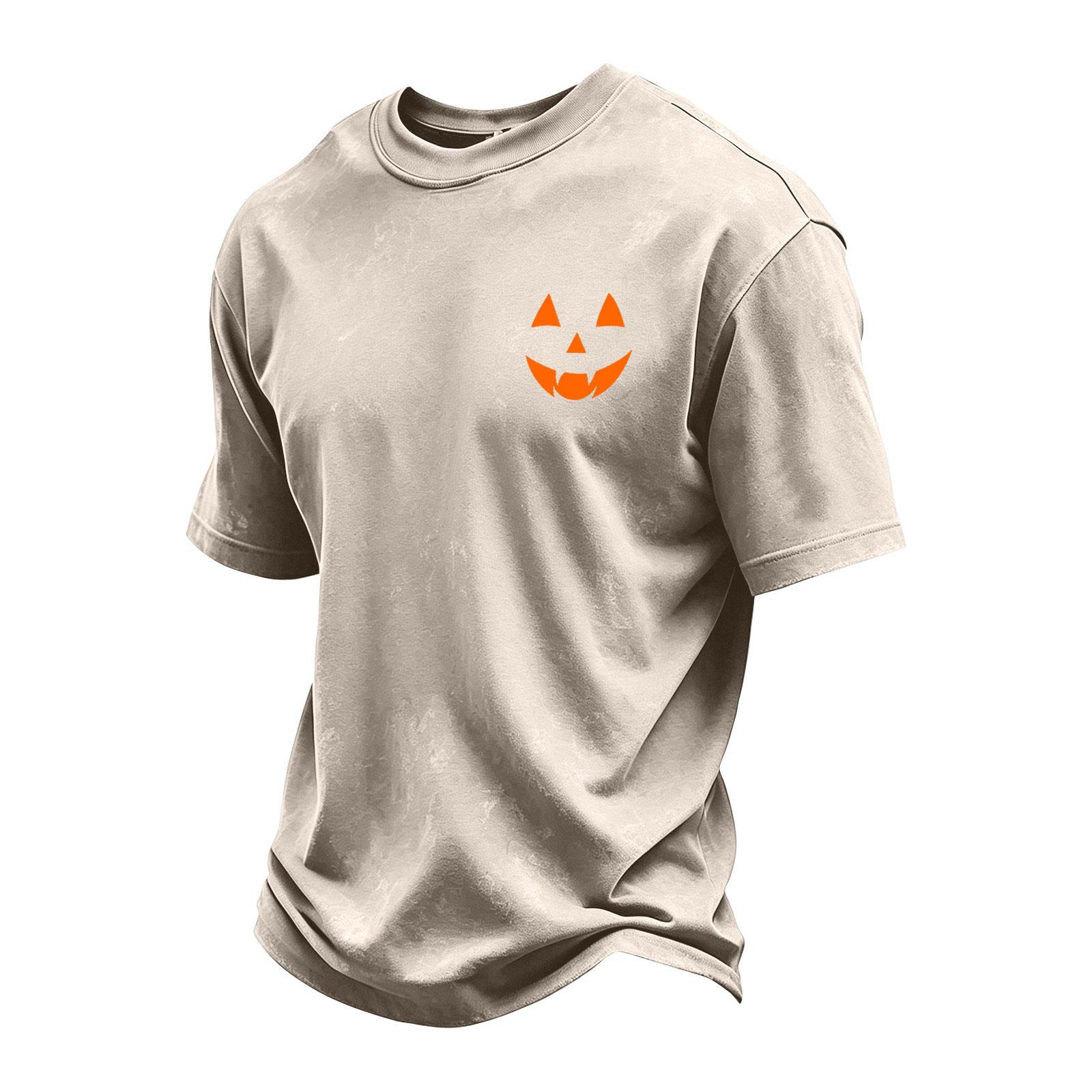 Men s Retro Halloween Print Short Sleeve Neck T-Shirt XXXL хаки