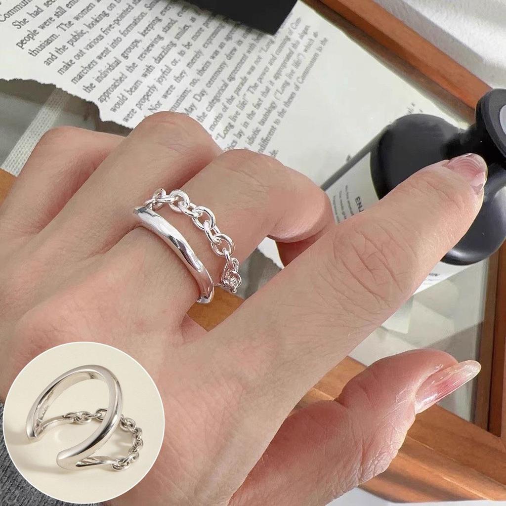 Korean Retro Geometric 925 Silver Plated Open Ring for Women