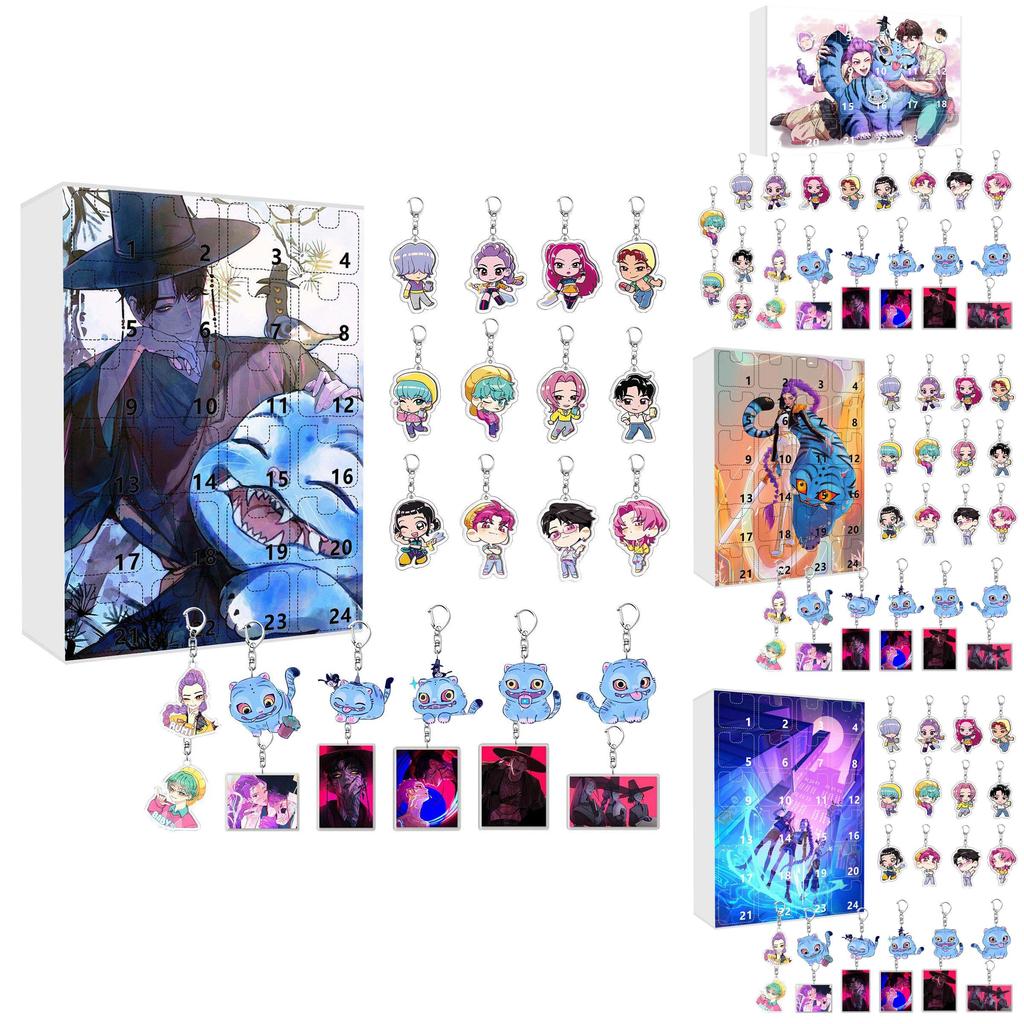 Calendario dell'Avvento Kpop Demon Hunters Portachiavi e Decorazione Acrilica Scatola Regalo Per Fan