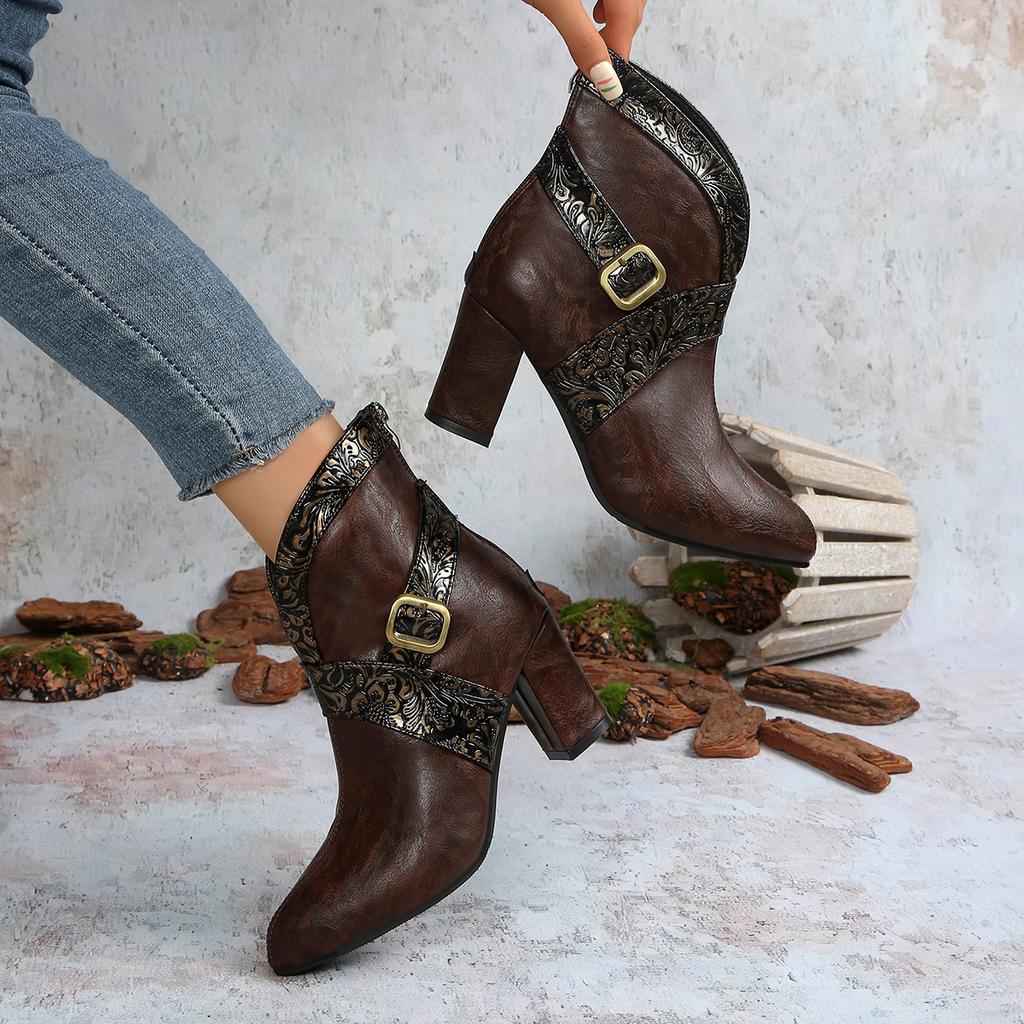 Summer New Style Mesh Breathable Sandals with Rhinestone Decoration Shaped Heels Retro British Style Sandals Leather Boots