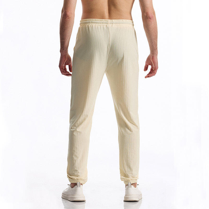 Men's Spring/Spring Ribbed Pants Elastic Waistband with Drawstring Straight Leg Comfortable and Versatile for Everyday Wear