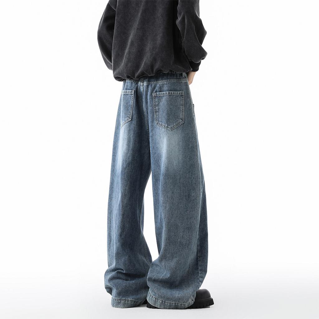 Herren Lockere Passform Weites Bein Jeans Retro Hip Hop Streetwear Denim Hose Lässig High Street