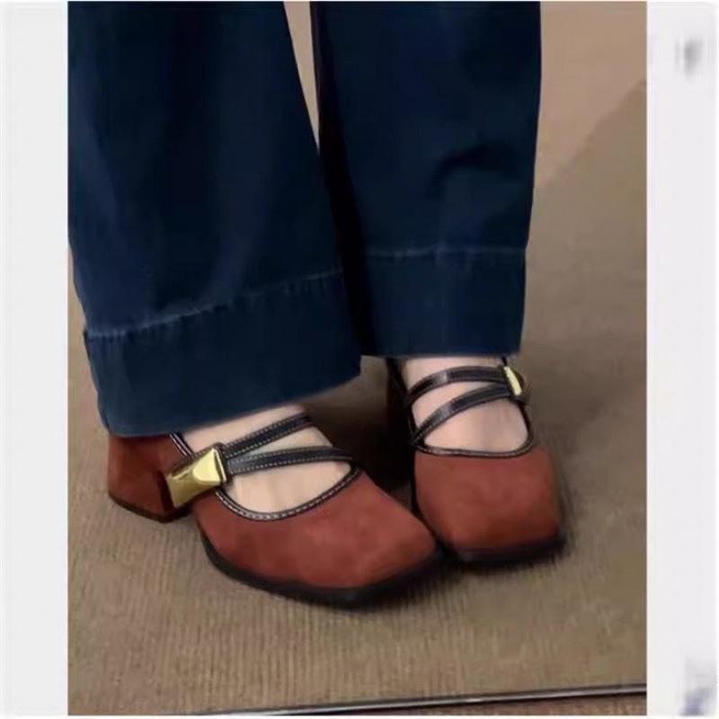 

Fashion New spring Retro square head Women Shoes Fashionable Shallow mouth Casual Mid Heel Elegant minimalist comfortable Dress Shoes 35