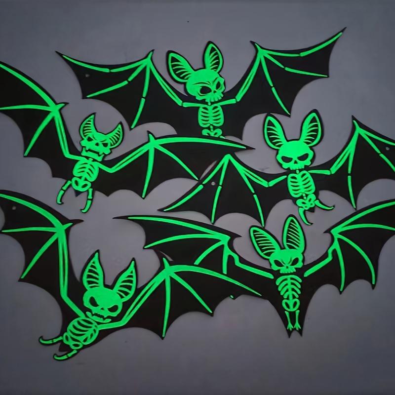 10pcs Halloween Glow-in-the-Dark Hanging Bats, Suitable for Holiday Decorations, Halloween Hanging Decoration