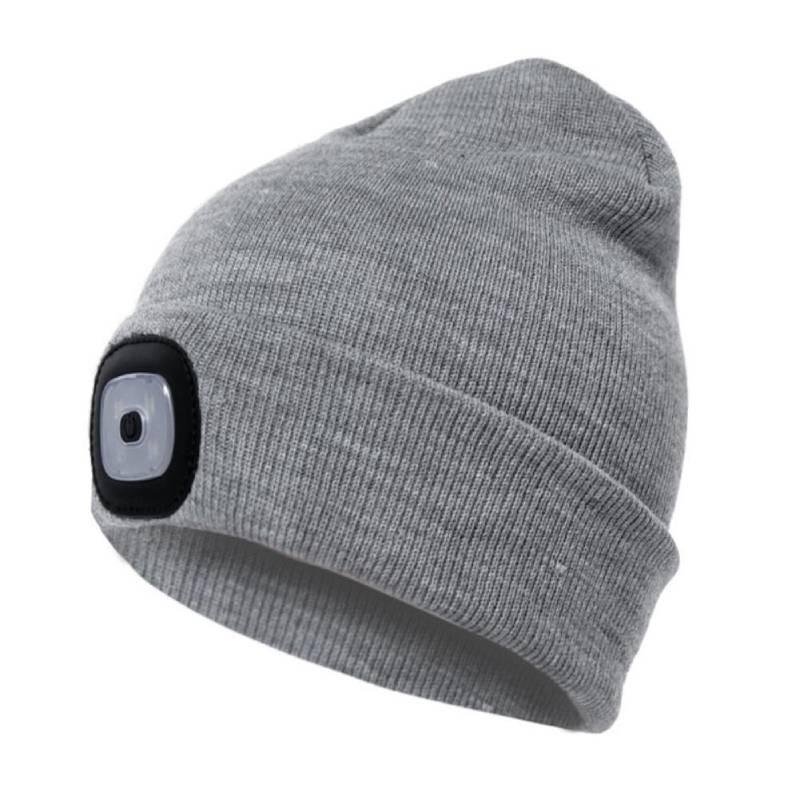Black Led Knitted Beanie For Outdoor Night Running With Rechargeable Light Feature