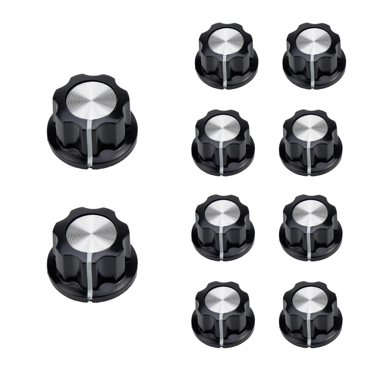 

Miwayer 10Pcs Potentiometer Volume Control Knob Silver Tone Top 1/4 Shaft w/Set Screw /for Guitar Effect Sound Pedal Replacement