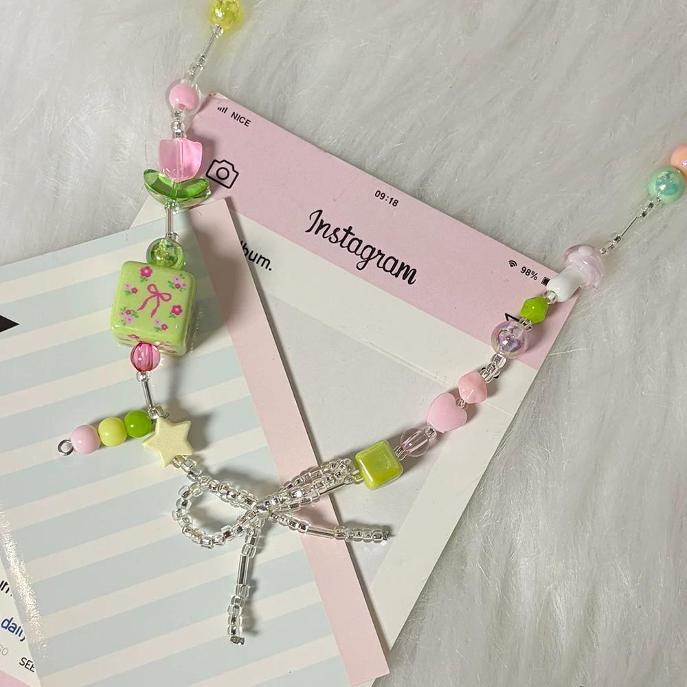2026 Trendy Handmade Beaded Colorful acrylic Bowknot Star Pendant Necklace For Women Summer Y2k Sweet Aesthetic Neck Jewelry