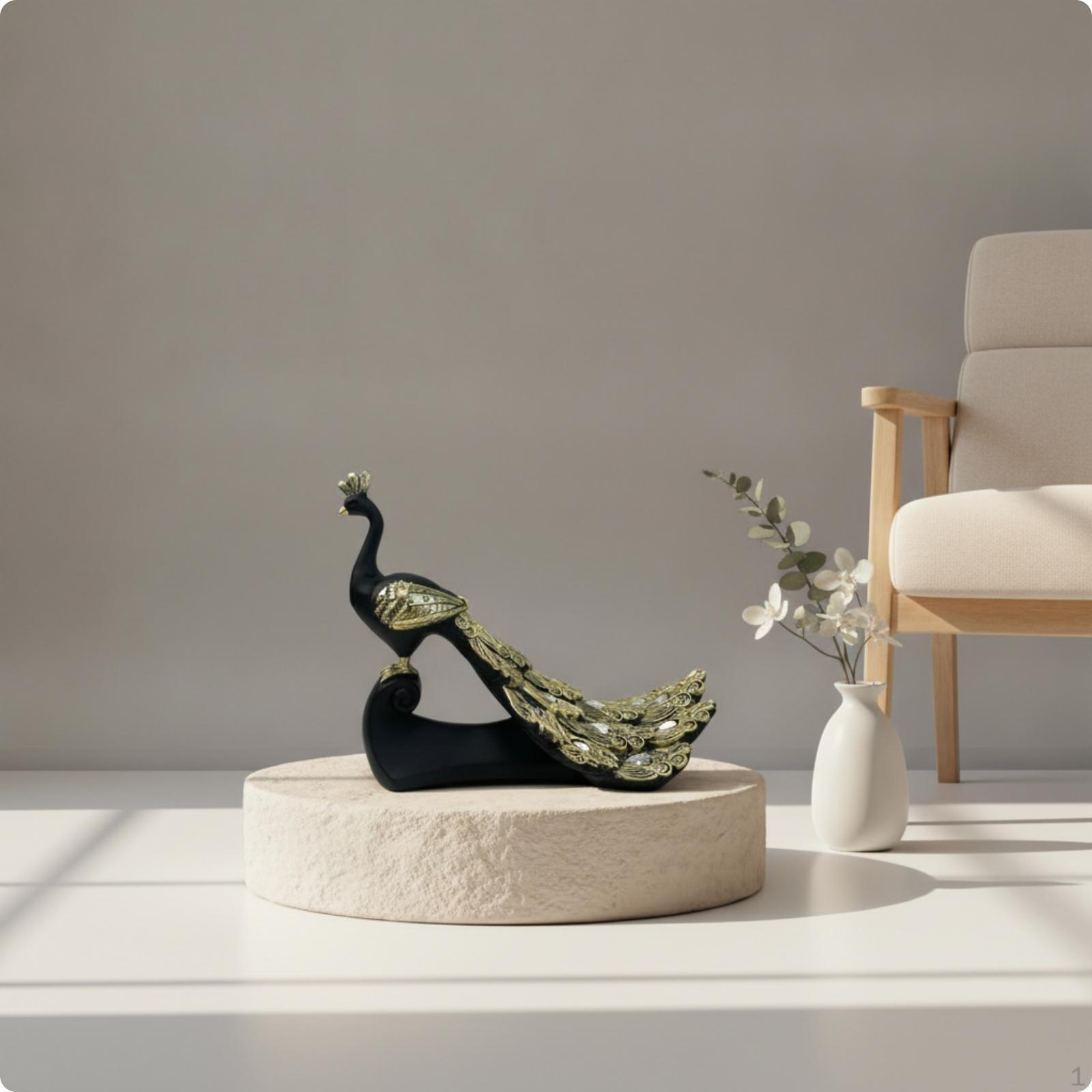 Peacock Figurine Ornate Statue Embossed Bird for Living Room, Beverage Cabinet