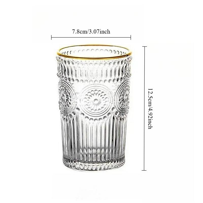 300ml/350ml European Style Drinking Cup Sunflower Relief Wine Glass Transparent Water Cup Whiskey Glass Bar Juice Beverage Cups