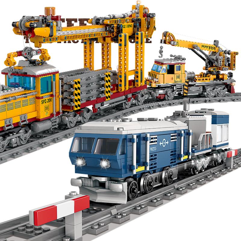 Technical City Power MOC Train Bricks 3D Model Railway Track Locomotive Building Blocks Subway Car Children Toys Christmas Gifts
