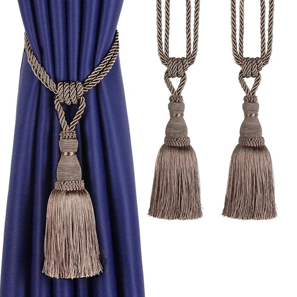 1&2Pcs Decorative Curtain Tiebacks Handmade Elegant Rope Ties Tassels Holdbacks for Drapes Decor Room Accessories Curtain Holder