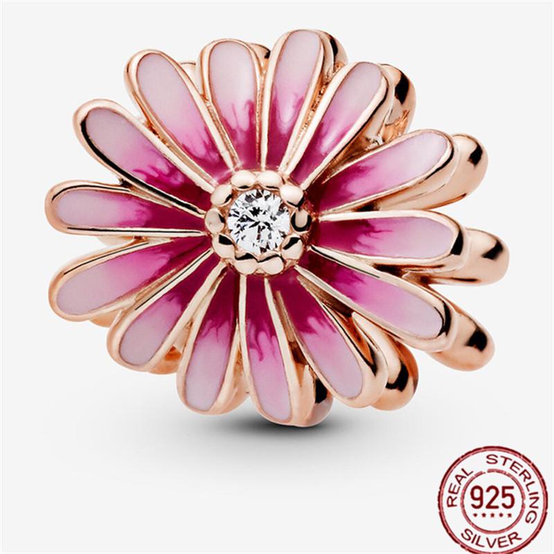 Charm din Argint Sterling S925, Pandantiv Floare Margaretă, 9 Modele, Zircon, Lanț de Siguranță, Mărgele Charmuri, Potrivit pentru Brățări Originale, Pandantiv DIY