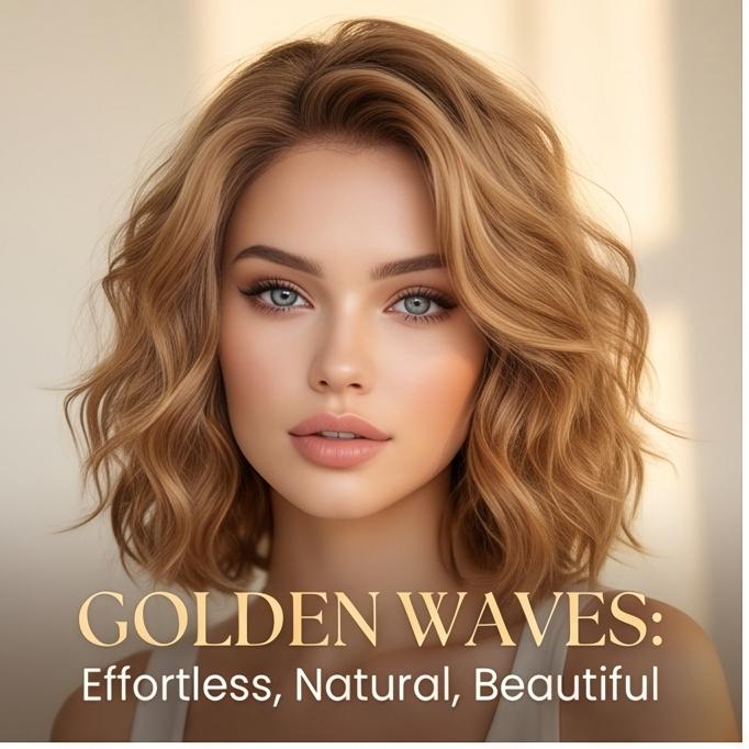 Kurze Damen-Perücke mit Wasserwellen-Locken, Braun gefärbtes hitzebeständiges Kunsthaar mit atmungsaktiver Kappe für den täglichen Gebrauch & Party-Anlässe