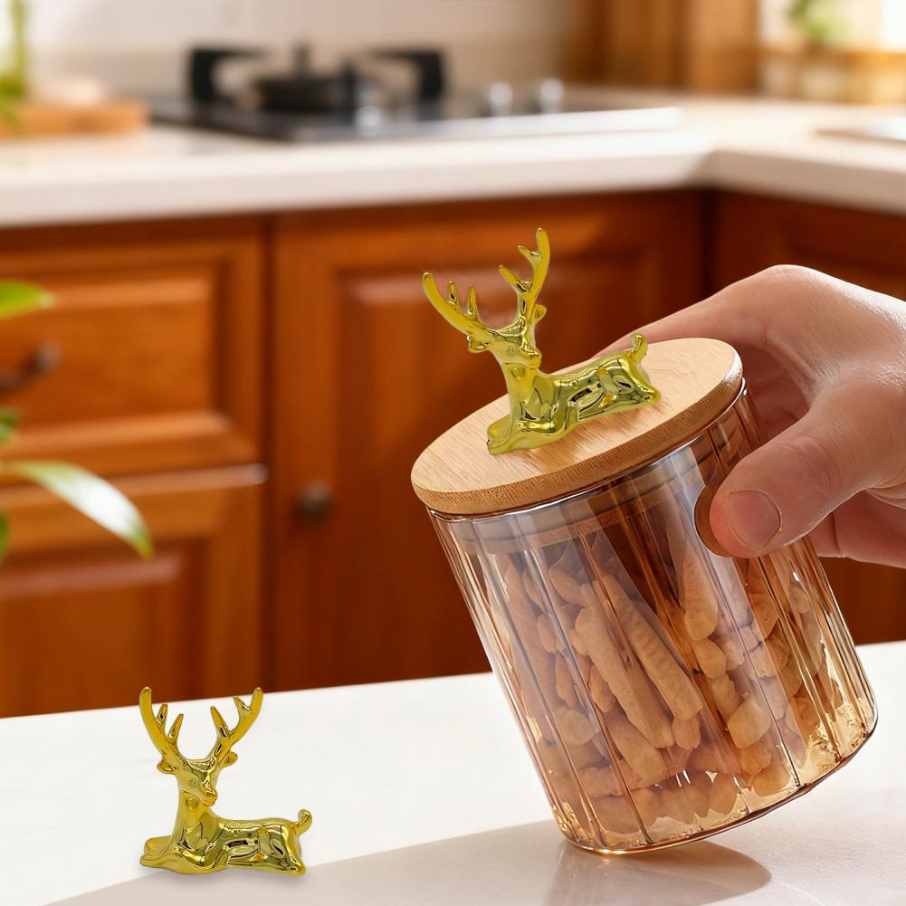 Elk Lid Top Replacement Handle Plastic Golden Reindeer Figurine Small Animal Sculpture for Glass Pot Lids Storage Box