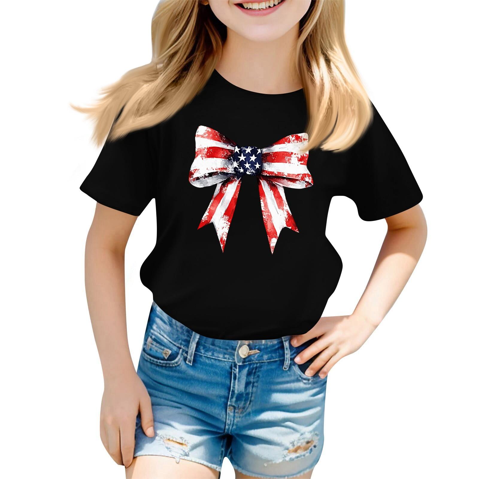 

Children s Printed Short Sleeved Round Neck Casual Comfortable Loose Lightweight Top 150 чорний