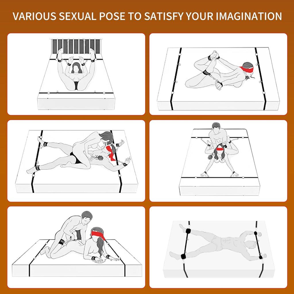 Adult Sex Bondage Restraints BDSM Kit with SM Game Play Bed Straps Cuffs Tickler Paddle Blindfold Harness-Sex Toys